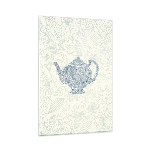 Glasbild - Bild auf glas - Dekorative Zeichnung einer Teekanne mit blauen Ornamenten - 80x120cm - Tee-Charm - Moderne Wanddekoration für Wohnzimmer und Schlafzimmer ARTTOR
