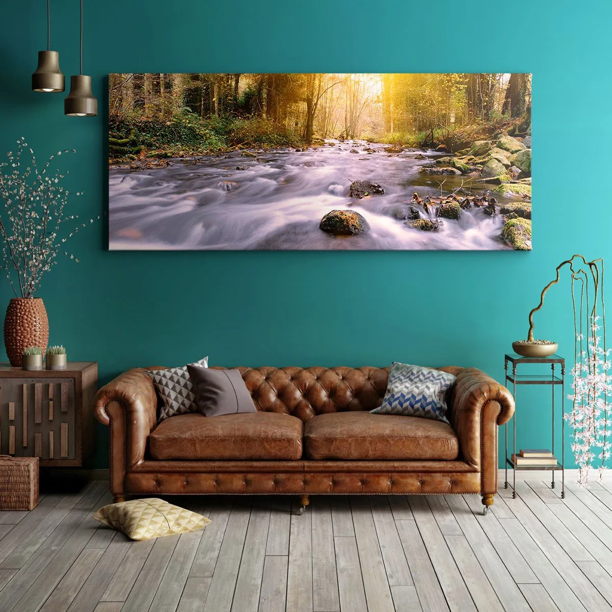 Bild auf Leinwand - Leinwandbild - Malachit im Silber- und Goldrahmen - 100x40 cm