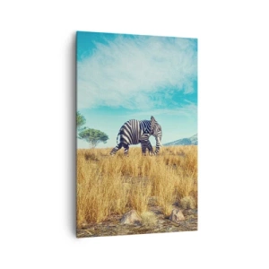 Bild auf Leinwand - Leinwandbild - Zebra in einer afrikanischen Landschaft - 80x120cm - Grau ist nicht mehr in Mode - Moderne Wanddekoration für Wohnzimmer und Schlafzimmer ARTTOR