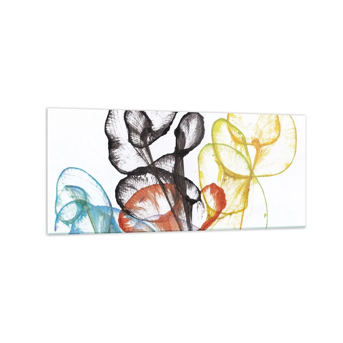 Glasbild - Bild auf glas - Bunte transparente Blumen auf weißem Hintergrund - 120x50cm - Blumen mit Seele - Moderne Wanddekoration für Wohnzimmer und Schlafzimmer ARTTOR