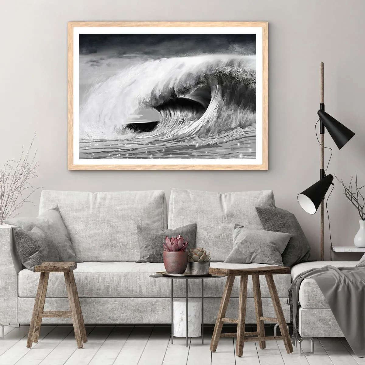 Poster in einem Rahmen aus heller Eiche - Wut des Ozeans - 50x40 cm