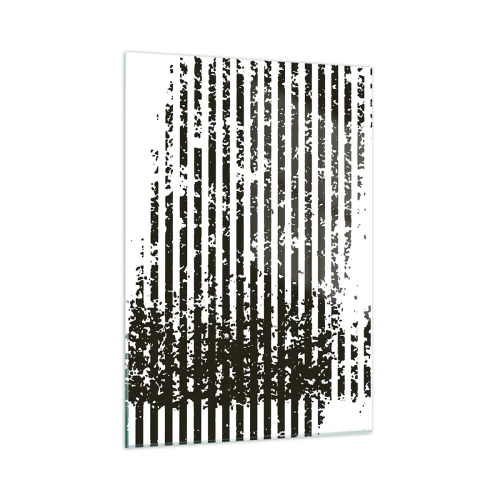 Glasbild - Bild auf glas - Schwarze und weiße horizontale Linien mit Rausch- und Abriebeffekten - 50x70cm - Rhythmus und Rauschen - Moderne Wanddekoration für Wohnzimmer und Schlafzimmer ARTTOR