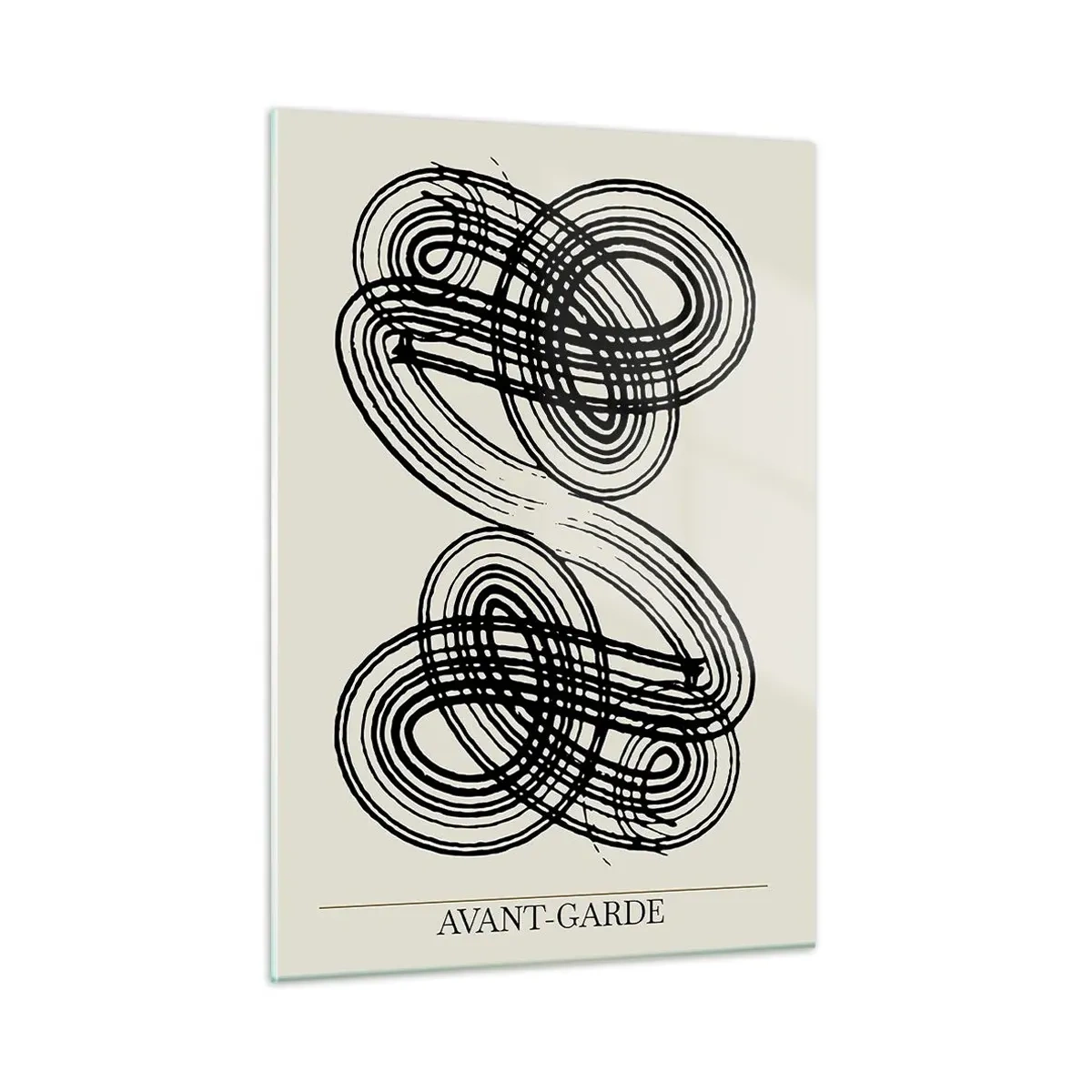 Glasbild - Bild auf glas - Schwarze avantgardistische Schleifen und Linien auf hellem Hintergrund - 50x70cm - Es kam spontan heraus - Moderne Wanddekoration für Wohnzimmer und Schlafzimmer ARTTOR