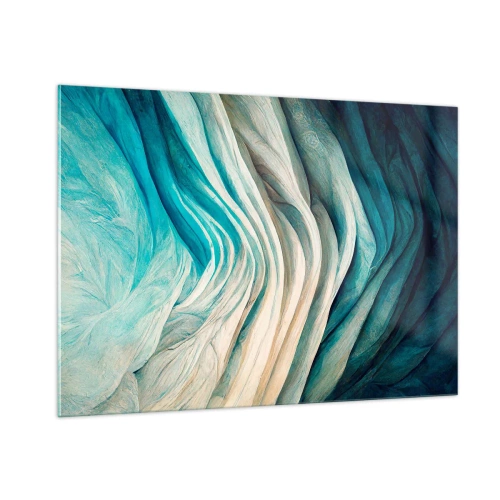 Glasbild - Bild auf glas - Abstrakte Wellen in Blau- und Beigetönen - 100x70cm - Blaue Unersättlichkeit - Moderne Wanddekoration für Wohnzimmer und Schlafzimmer ARTTOR