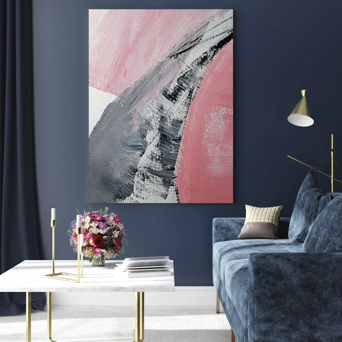 Glasbild - Bild auf glas - Eine abstrakte Komposition in Rosa- und Grautönen. - 70x100cm - Passende Komposition - Moderne Wanddekoration für Wohnzimmer und Schlafzimmer ARTTOR