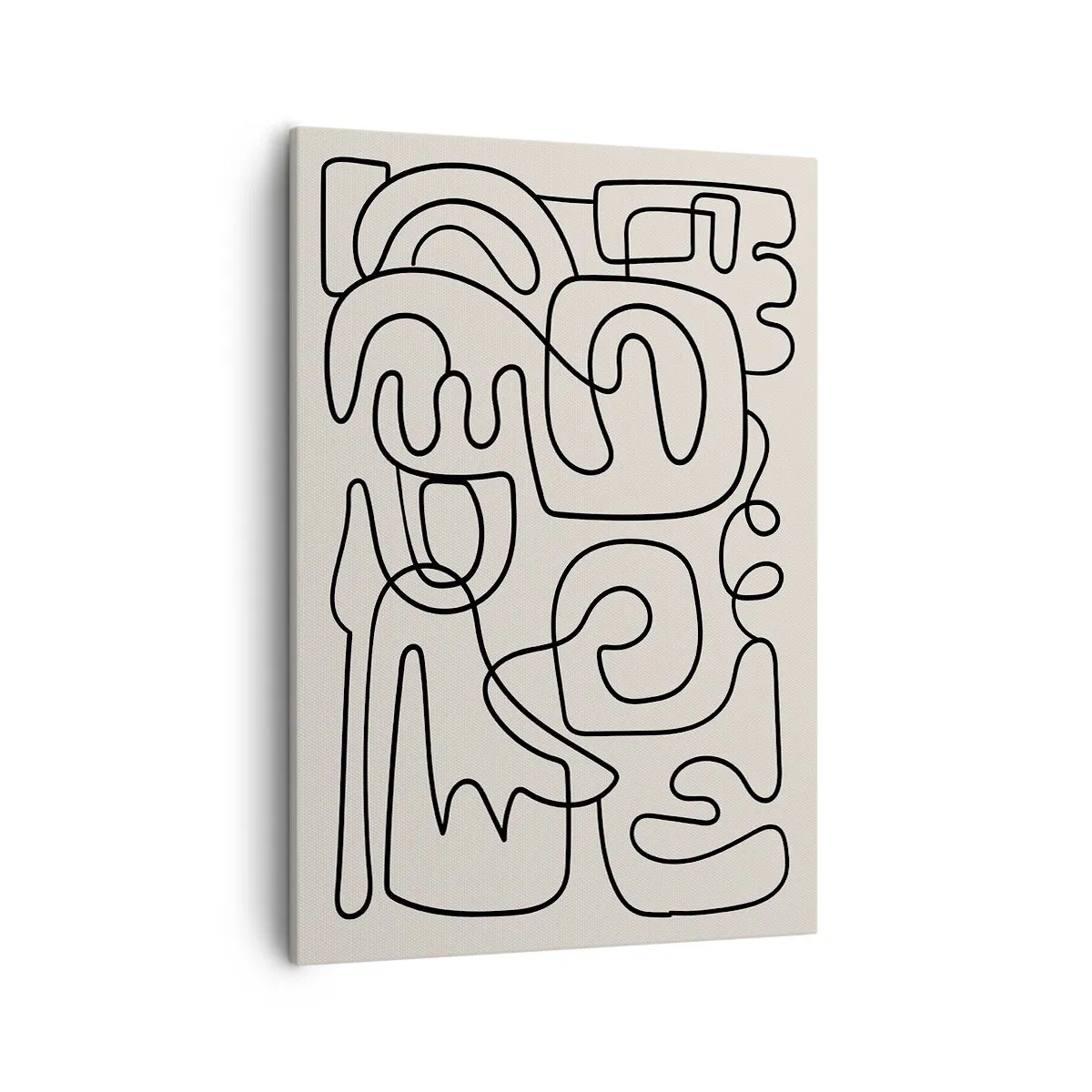 Bild auf Leinwand - Leinwandbild - Abstraktes Linienkunstmuster in Schwarz auf hellem Hintergrund - 50x70cm - Folge der Spur - Moderne Wanddekoration für Wohnzimmer und Schlafzimmer ARTTOR