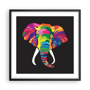 Poster in einem schwarzem Rahmen - Der Elefant, der es liebte, im Regenbogen zu baden - 50x50 cm