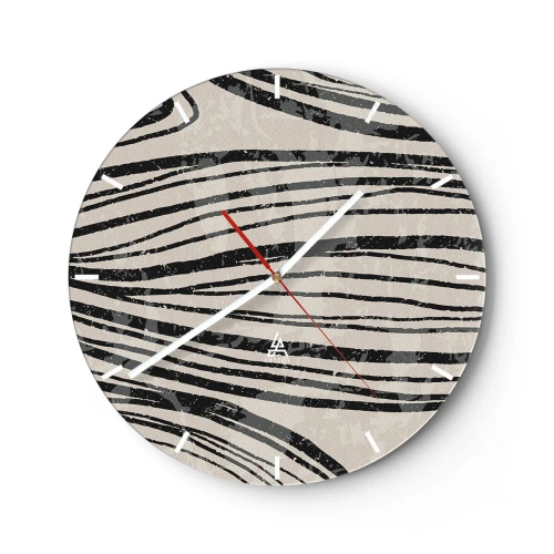 Wanduhr - Glasuhr - Schwarze Linien auf beigem Hintergrund in rhythmischer Anordnung - 30x30cm - Linienpool - Moderne Wanddekoration für Wohnzimmer, Küche und Schlafzimmer ARTTOR