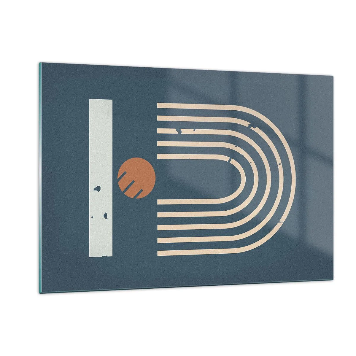 Glasbild - Bild auf glas - Geometrische Retro-Komposition auf dunklem Hintergrund - 120x80cm - Geometrie auf dem Granatapfel - Moderne Wanddekoration für Wohnzimmer und Schlafzimmer ARTTOR