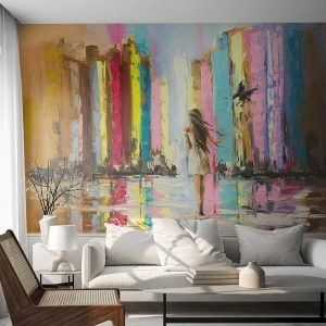 Fototapete Standard Eco - Eine Frau in einer bunten Stadt - 100x70cm - Folge mir - Moderne Wanddekoration für Wohnzimmer und Schlafzimmer ARTTOR