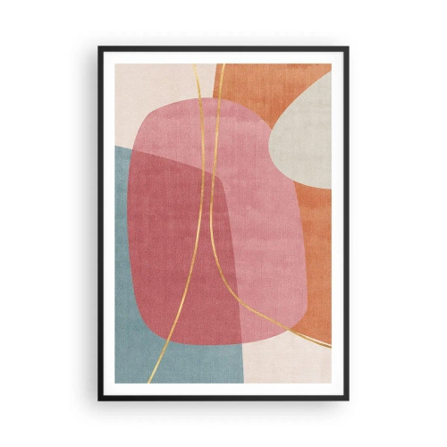 Poster in einem schwarzem Rahmen - Pastellkomposition mit Goldfaden - 70x100 cm