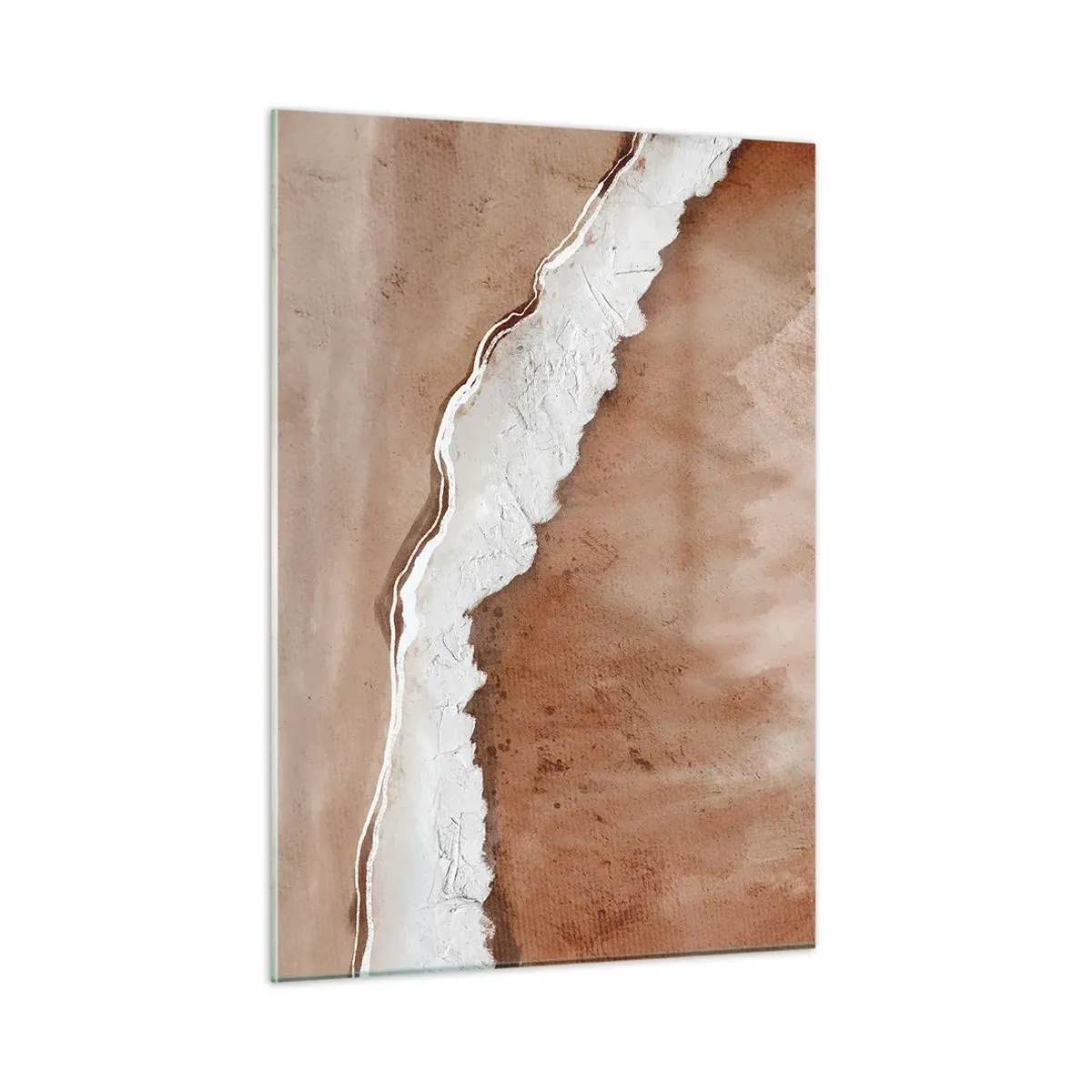 Glasbild - Bild auf glas - Künstlerische Struktur in Erdtönen und Weiß - 50x70cm - In Farben der Erde - Moderne Wanddekoration für Wohnzimmer und Schlafzimmer ARTTOR