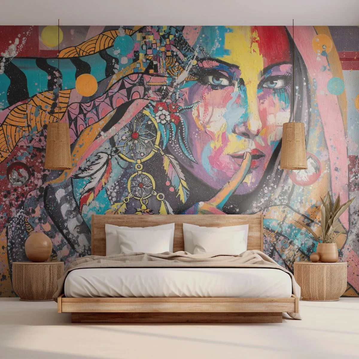 Fototapete Standard Eco - Sei still, bis du verstehst - Frau, Porträt einer Frau, Boho - 350x256 cm