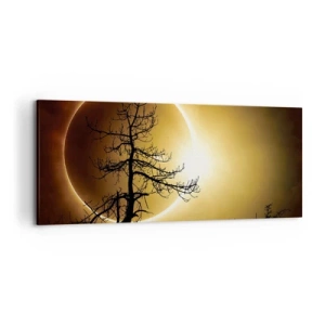 Bild auf Leinwand - Leinwandbild - Sonnenfinsternis mit einer Baumsilhouette im Vordergrund - 120x50cm - Totale Finsternis - Moderne Wanddekoration für Wohnzimmer und Schlafzimmer ARTTOR