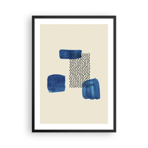 Poster in einem schwarzem Rahmen - Abstrakte Komposition in Marineblautönen mit Linien - 50x70cm - Ein abstraktes Quartett - Moderne Wanddekoration für Wohnzimmer und Schlafzimmer ARTTOR