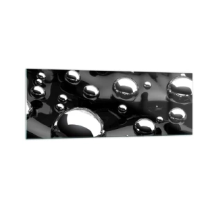 Glasbild - Bild auf glas - Abstrakte Tropfen auf einer schwarzen Oberfläche - 140x50cm - Aus der schwarzen Wassertiefe - Moderne Wanddekoration für Wohnzimmer und Schlafzimmer ARTTOR