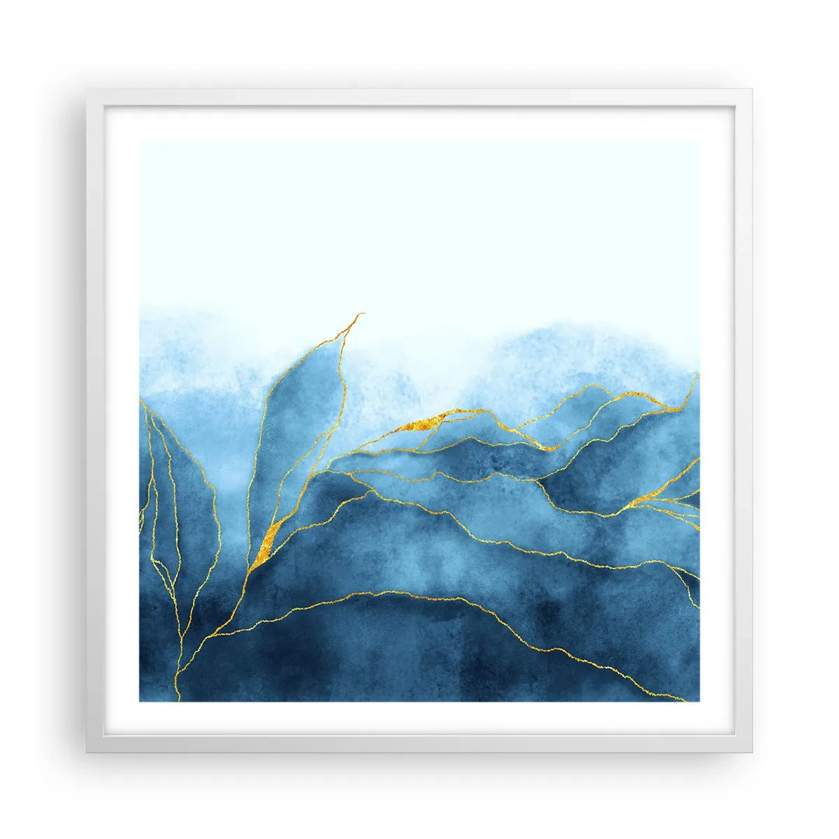 Poster in einem weißen Rahmen - Blau im Gold - 60x60 cm