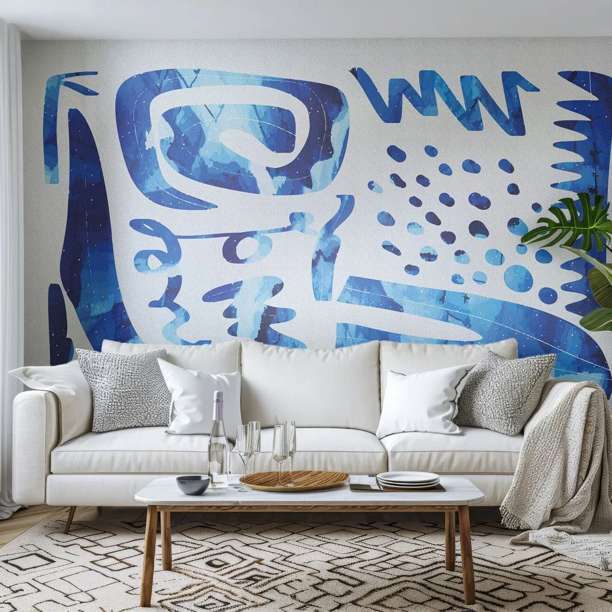 Fototapete Premium Sand - Blaue Abstraktion mit dynamischen, geometrischen Formen - 100x70cm - Zurück zu den Wurzeln - Moderne Wanddekoration für Wohnzimmer und Schlafzimmer ARTTOR