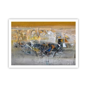 Poster - Abstraktion mit dominanten Gelb- und Grautönen - 100x70cm - Alles wird gut - Moderne Wanddekoration für Wohnzimmer und Schlafzimmer ARTTOR