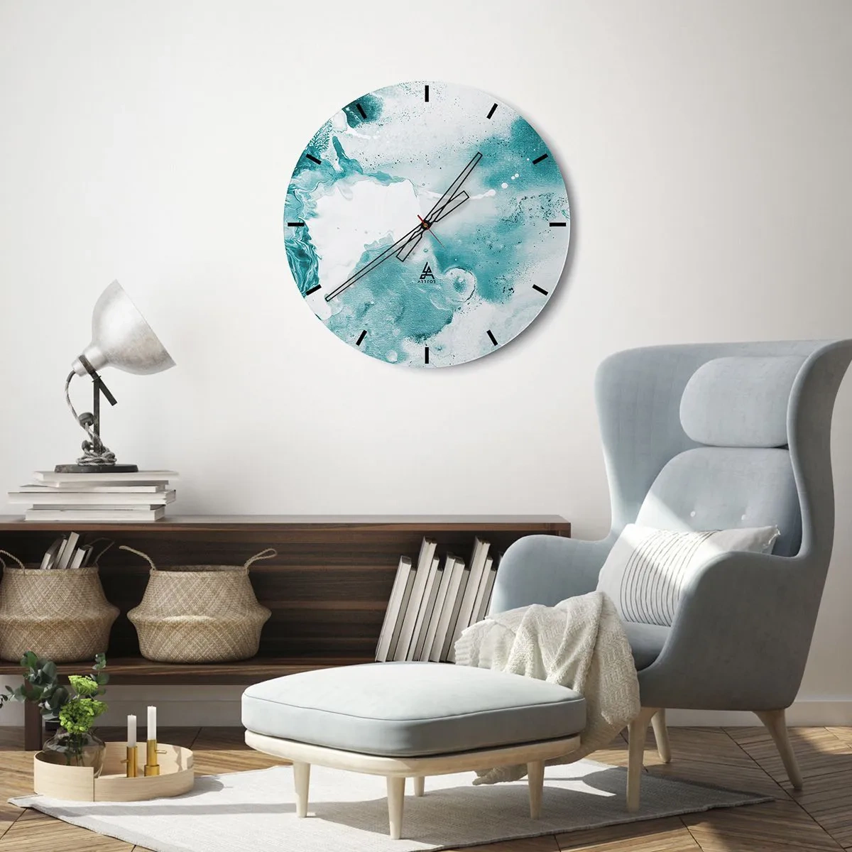 Wanduhr - Glasuhr - Abstrakte Komposition in Türkis- und Weißtönen - 30x30cm - Morast von Blau - Moderne Wanddekoration für Wohnzimmer, Küche und Schlafzimmer ARTTOR