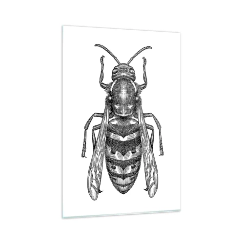 Glasbild - Bild auf glas - Ein Cartoon-Wespenmotiv auf weißem Hintergrund im minimalistischen Stil. - 80x120cm - Von einem Insektenplaneten - Moderne Wanddekoration für Wohnzimmer und Schlafzimmer ARTTOR
