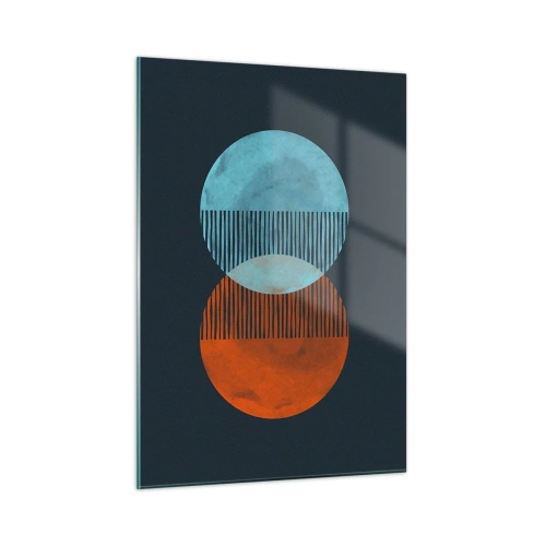 Glasbild - Bild auf glas - Zwei sich kreuzende bunte Planeten mit einem geometrischen Muster - 50x70cm - Astronomische Fantasie - Moderne Wanddekoration für Wohnzimmer und Schlafzimmer ARTTOR