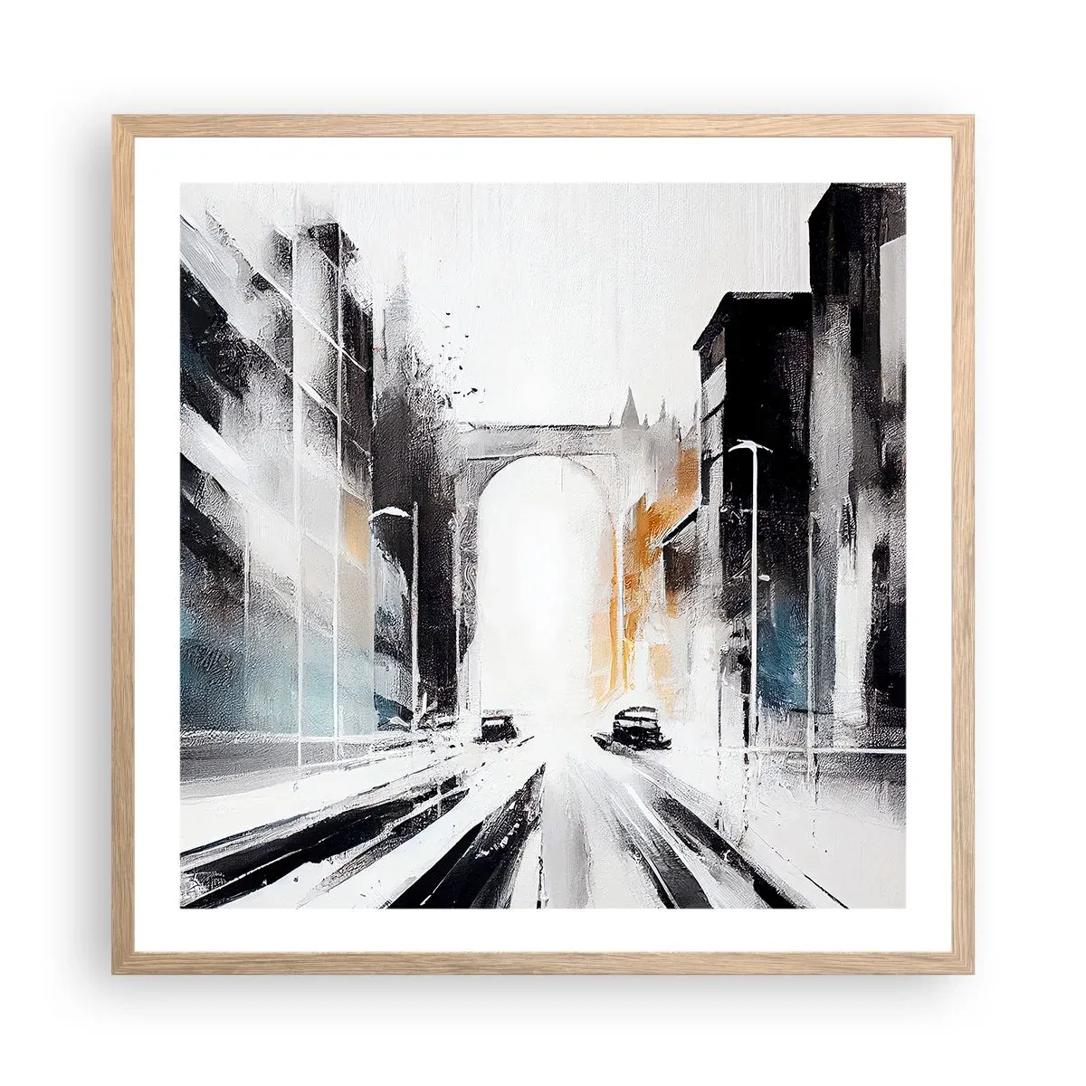 Poster in einem Rahmen aus heller Eiche - Stadtstudie: Architektur und Bewegung - 60x60 cm