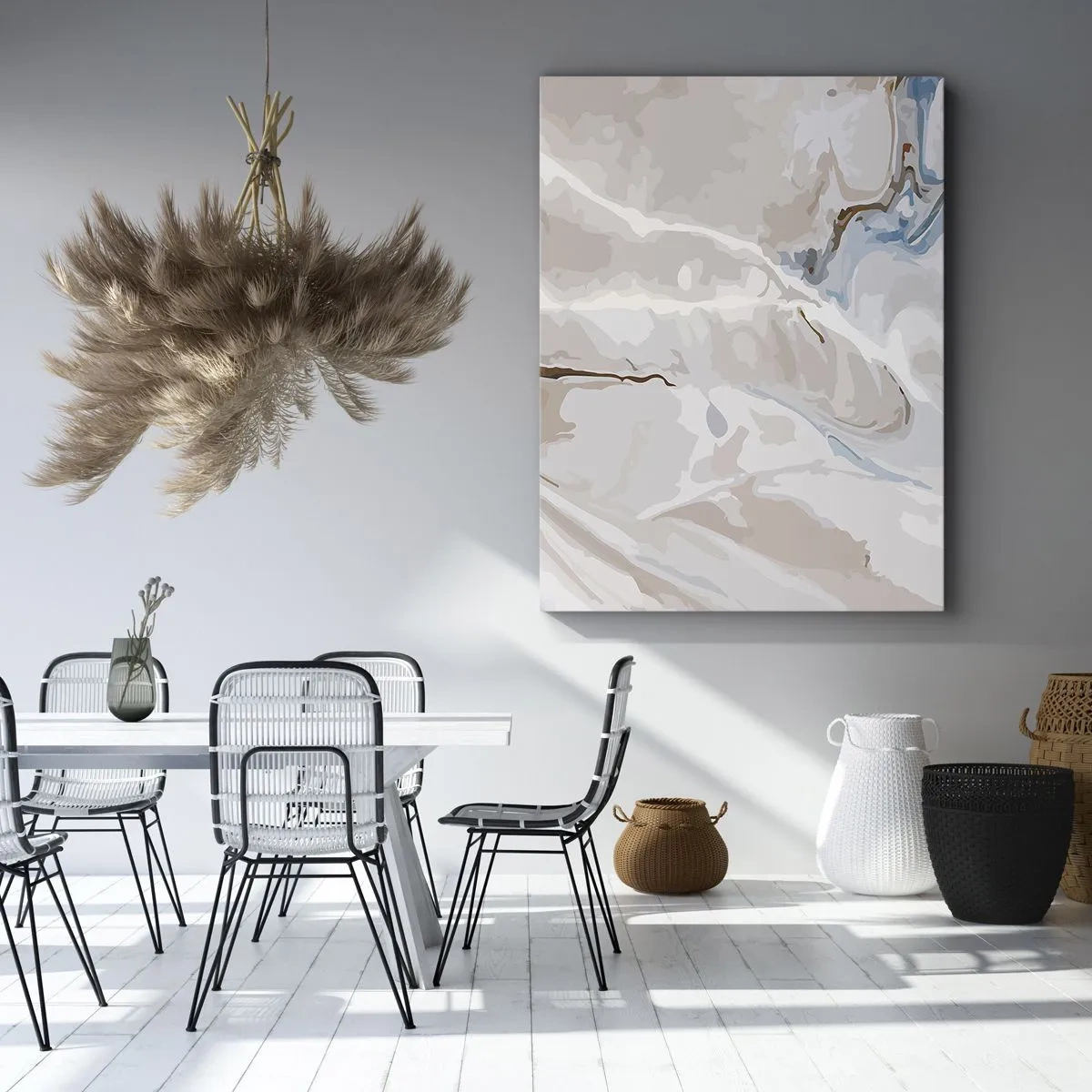 Bild auf Leinwand - Leinwandbild - Abstraktes Muster in Weiß- und Blautönen - 50x70cm - Blau schlängelt sich unter dem Weiß - Moderne Wanddekoration für Wohnzimmer und Schlafzimmer ARTTOR