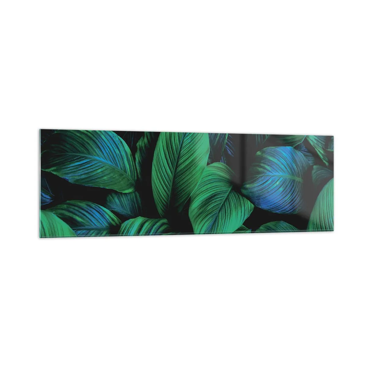 Glasbild - Bild auf glas - Grüne Blätter im minimalistischen Stil - 160x50cm - In der grünen Menge - Moderne Wanddekoration für Wohnzimmer und Schlafzimmer ARTTOR