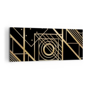Bild auf Leinwand - Leinwandbild - Goldene geometrische Muster auf schwarzem Hintergrund - 120x50cm - Goldene Geometrie - Moderne Wanddekoration für Wohnzimmer und Schlafzimmer ARTTOR