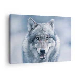 Bild auf Leinwand - Leinwandbild - Ein Wolf mit intensivem Blick in einer Winterlandschaft - 70x50cm - Werden Sie die Herausforderung annehmen? - Moderne Wanddekoration für Wohnzimmer und Schlafzimmer ARTTOR