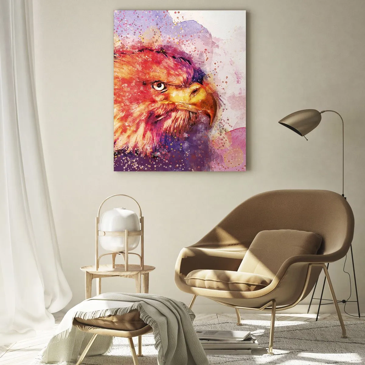 Glasbild - Bild auf glas - Porträt eines Adlers in künstlerischen Aquarellfarben - 70x100cm - Du willst nicht wissen, woran ich denke - Moderne Wanddekoration für Wohnzimmer und Schlafzimmer ARTTOR