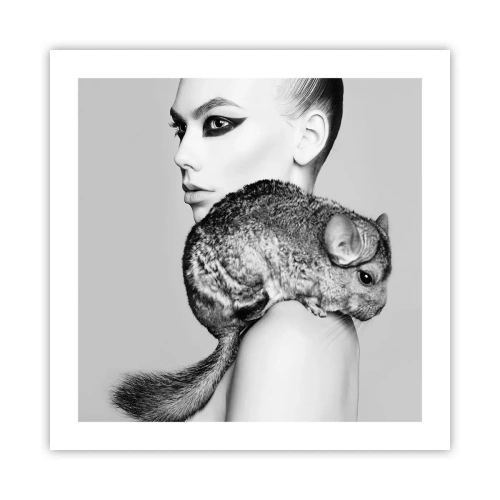 Poster - Dame mit einem Chinchilla - 50x50 cm