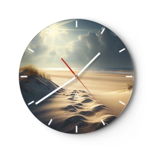 Wanduhr - Glasuhr - Von den Sonnenstrahlen beleuchtete Sanddünen mit Blick auf den Horizont - 30x30cm - Beruhigende Landschaft - Moderne Wanddekoration für Wohnzimmer, Küche und Schlafzimmer ARTTOR