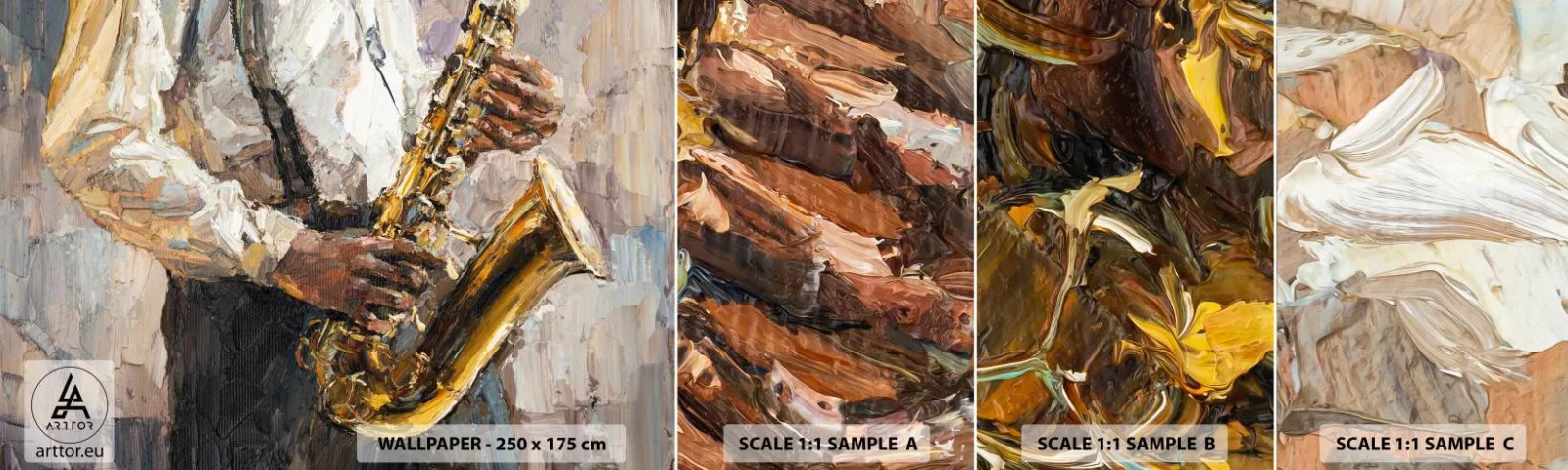 Fototapeten Muster Selbstklebend Deluxe Sticker - Zeit fürs Solo - Saxophon, Musik, Malerei - 100x30 cm