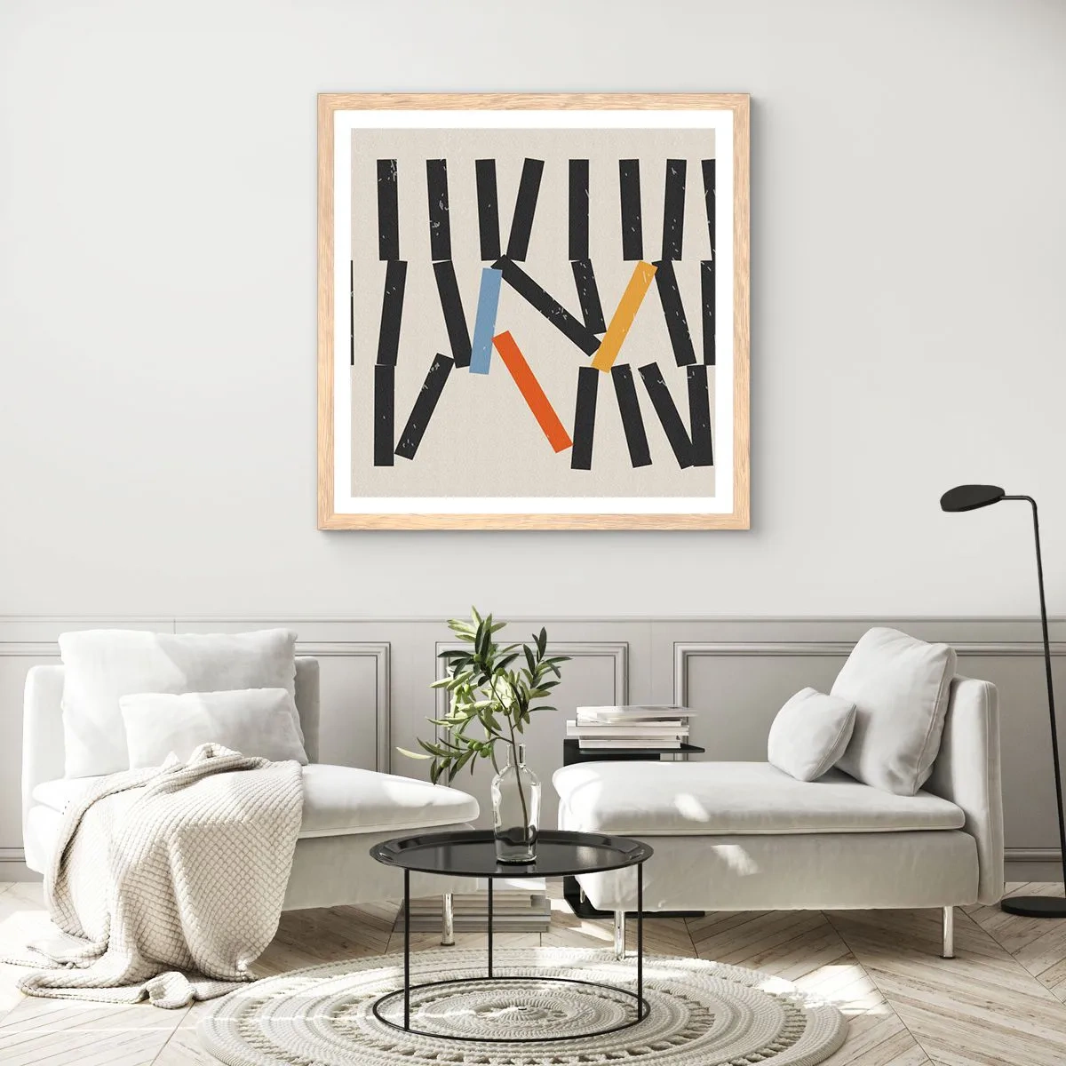 Poster in einem Rahmen aus heller Eiche - Domino – Komposition - 60x60 cm