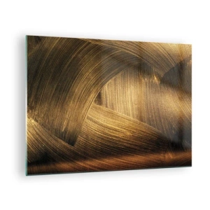 Glasbild - Bild auf glas - Ein abstraktes Gemälde mit goldenen, geometrischen Linien auf einem Hintergrund - 70x50cm - In einem goldenen Labyrinth - Moderne Wanddekoration für Wohnzimmer und Schlafzimmer ARTTOR
