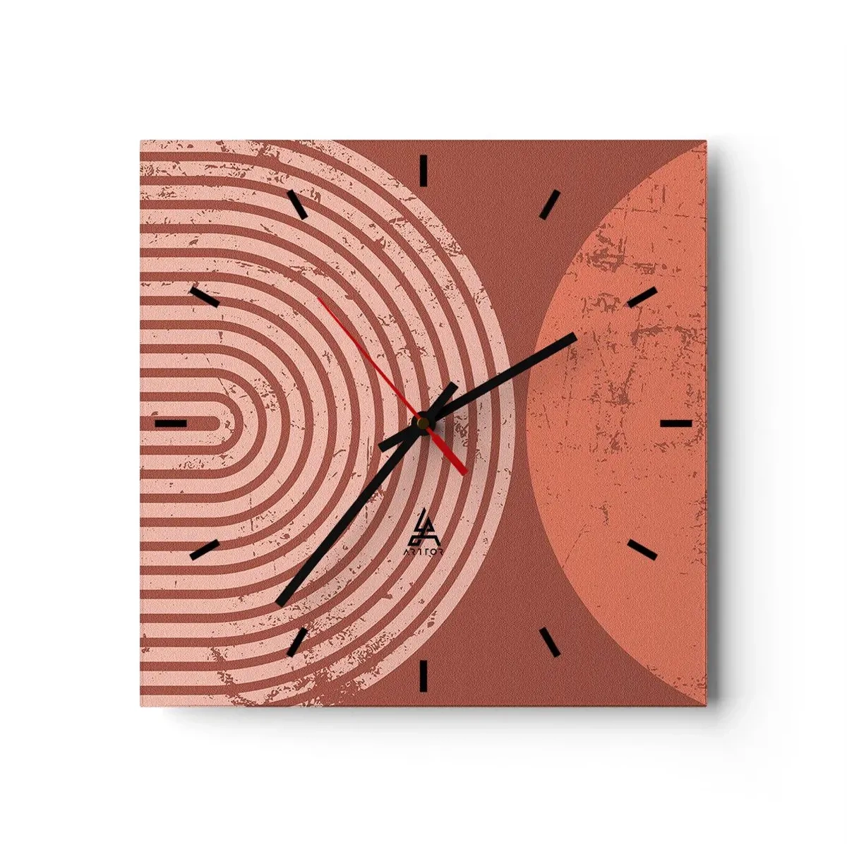 Wanduhr - Glasuhr - Geometrische Muster in Terrakotta-Tönen auf Vintage-Hintergrund - 30x30cm - Enge Beziehung - Moderne Wanddekoration für Wohnzimmer und Schlafzimmer ARTTOR