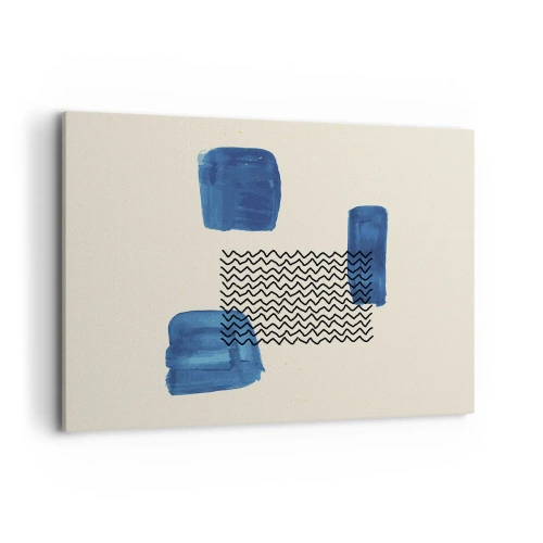 Bild auf Leinwand - Leinwandbild - Abstrakte Komposition mit blauen Flecken und Wellenlinien - 100x70cm - Ein abstraktes Quartett - Moderne Wanddekoration für Wohnzimmer und Schlafzimmer ARTTOR