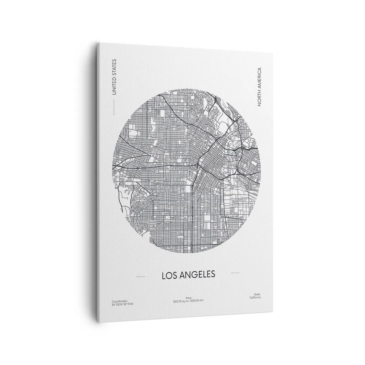 Bild auf Leinwand - Leinwandbild - Eine Karte von Los Angeles im minimalistischen Schwarz-Weiß-Stil - 50x70cm - Anatomie von Los Angeles - Moderne Wanddekoration für Wohnzimmer und Schlafzimmer ARTTOR