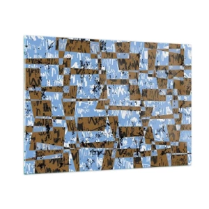 Glasbild - Bild auf glas - Geometrische Abstraktion mit Blau- und Brauntönen - 100x70cm - Ein nicht-menschlicher Ausschnitt - Moderne Wanddekoration für Wohnzimmer und Schlafzimmer ARTTOR