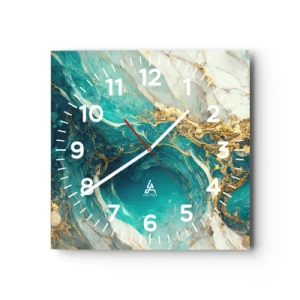 Wanduhr - Glasuhr - Komposition mit Goldadern - 30x30 cm