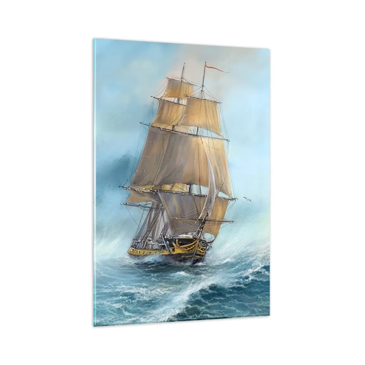 Glasbild - Bild auf glas - Ein Segelschiff auf stürmischer See - 80x120cm - Über die Wellen gleiten - Moderne Wanddekoration für Wohnzimmer und Schlafzimmer ARTTOR