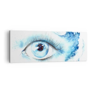 Bild auf Leinwand - Leinwandbild - Künstlerisches Aquarell eines Auges mit einer dynamischen Welle - 140x50cm - Tauchen Sie ein in das Blau der Blicke - Moderne Wanddekoration für Wohnzimmer und Schlafzimmer ARTTOR