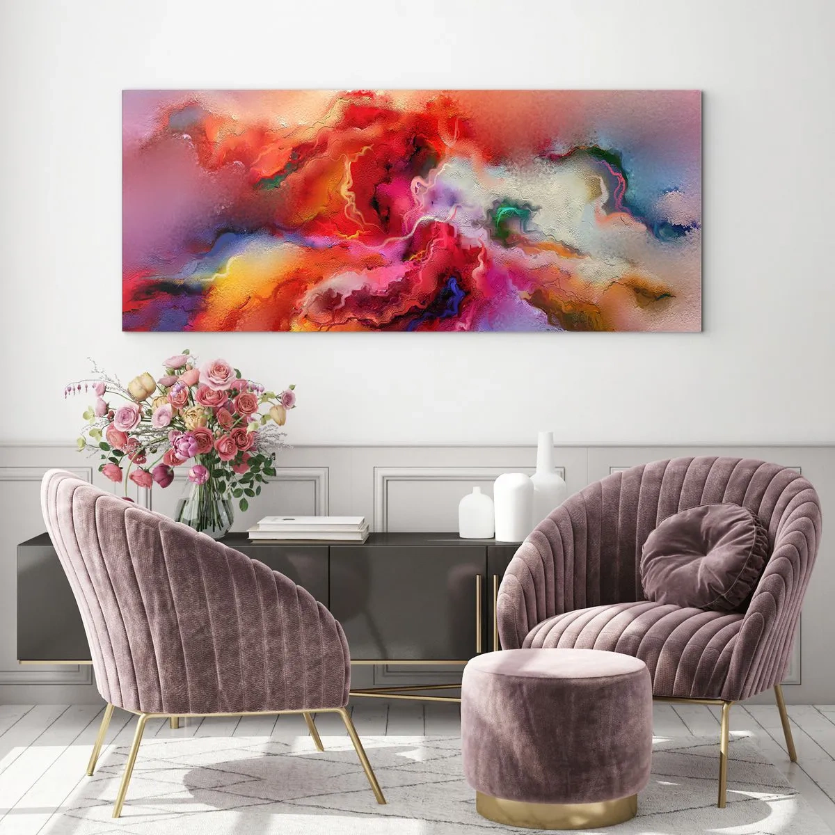 Glasbild - Bild auf glas - Bunte Abstraktion mit dynamischer Komposition - 120x50cm - Wie man Träume fängt - rauchen - Moderne Wanddekoration für Wohnzimmer und Schlafzimmer ARTTOR