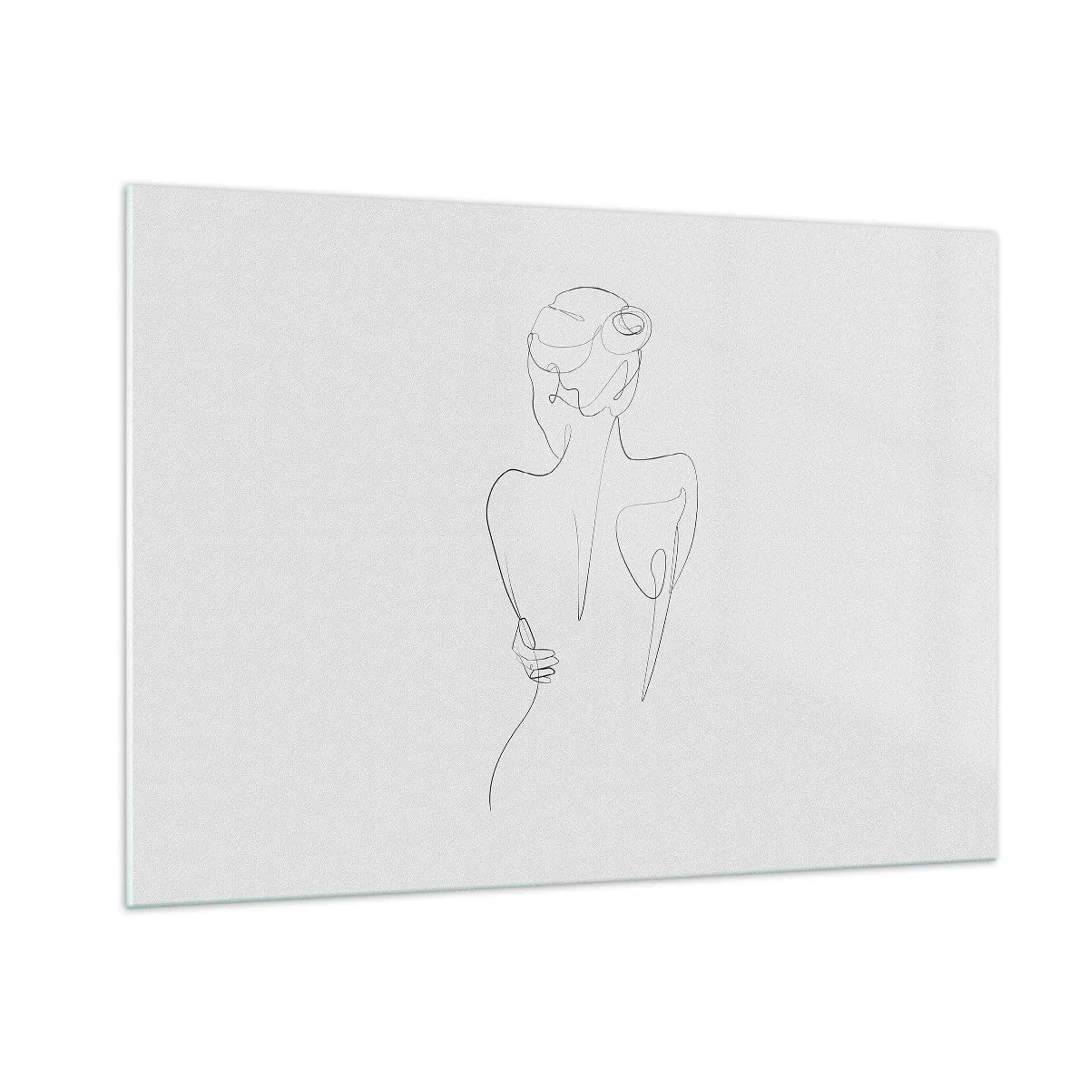 Glasbild - Bild auf glas - Eine zarte einzeilige Skizze einer Frau von hinten. - 100x70cm - Körpermusik - Moderne Wanddekoration für Wohnzimmer und Schlafzimmer ARTTOR