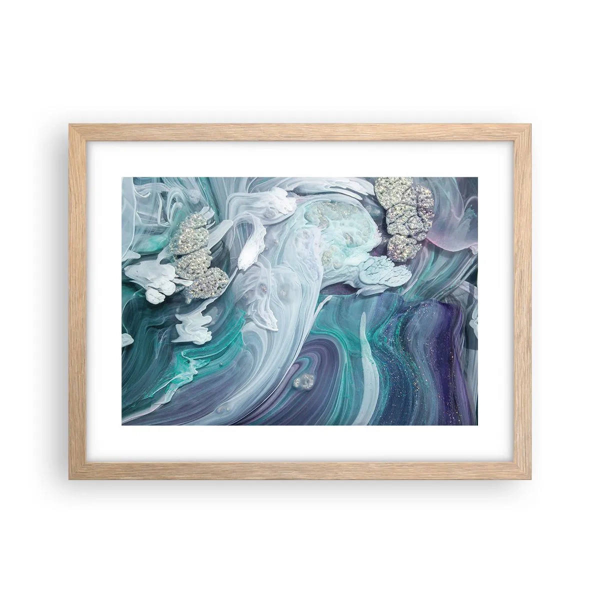 Poster in einem Rahmen aus heller Eiche - Strömungen von Himmelblau - 40x30 cm