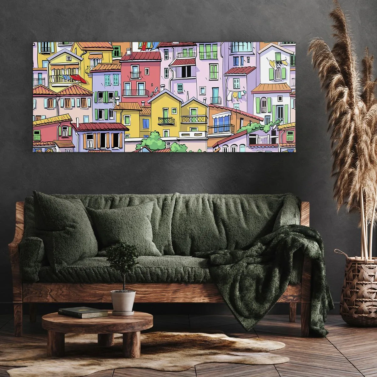Bild auf Leinwand - Leinwandbild - Lustige Stadt - 90x30 cm