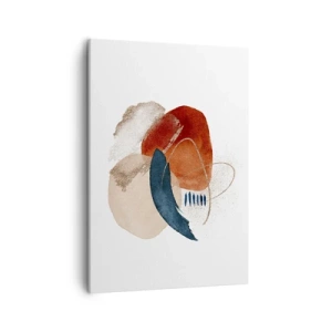 Bild auf Leinwand - Leinwandbild - Eine abstrakte Komposition mit Punkten in erdigen und marineblauen Farbtönen. - 50x70cm - Ovale Komposition - Moderne Wanddekoration für Wohnzimmer und Schlafzimmer ARTTOR