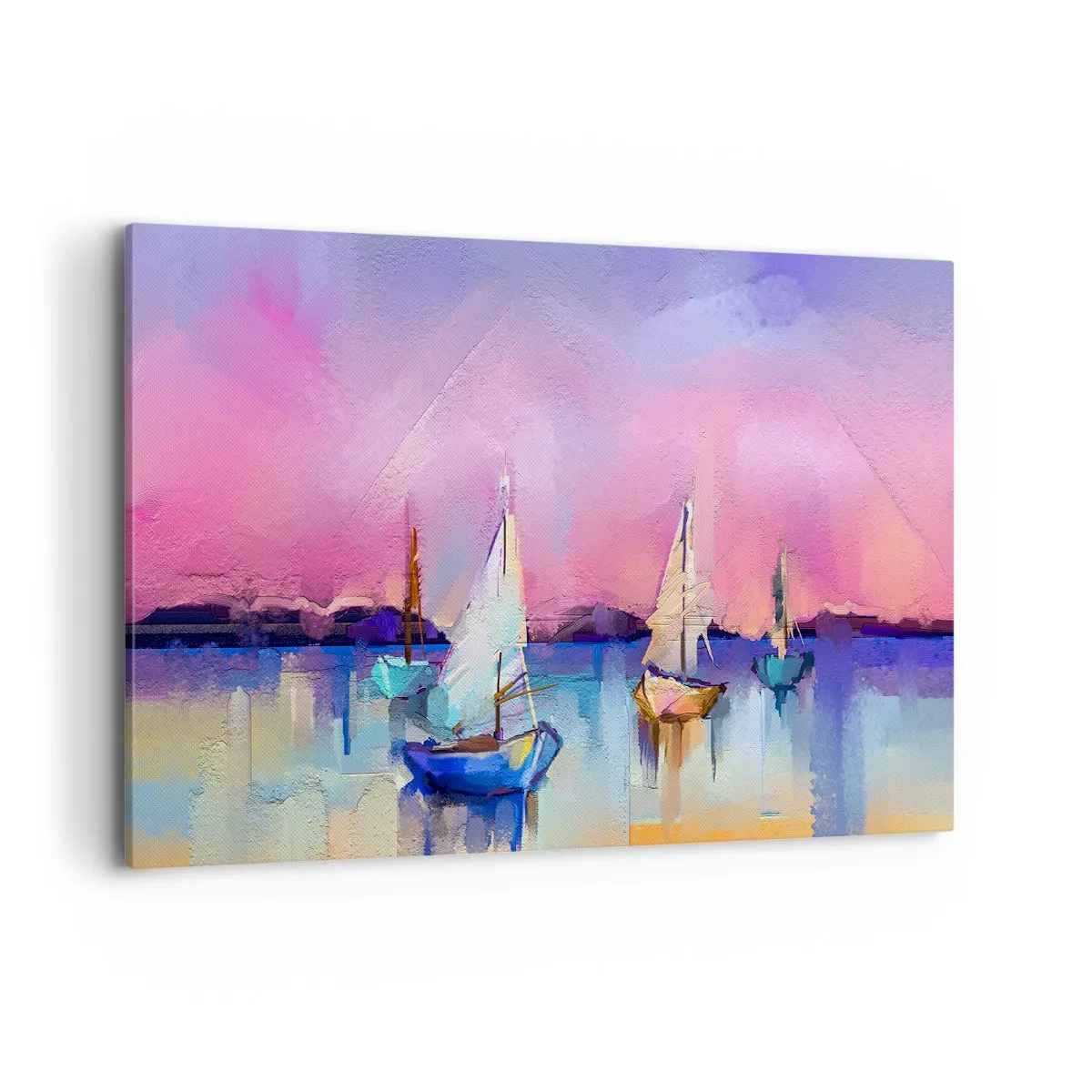 Bild auf Leinwand - Leinwandbild - Segelboote auf ruhigem Meer in den Pastellfarben des Sonnenuntergangs - 100x70cm - Richtung: breites Wasser - Moderne Wanddekoration für Wohnzimmer und Schlafzimmer ARTTOR